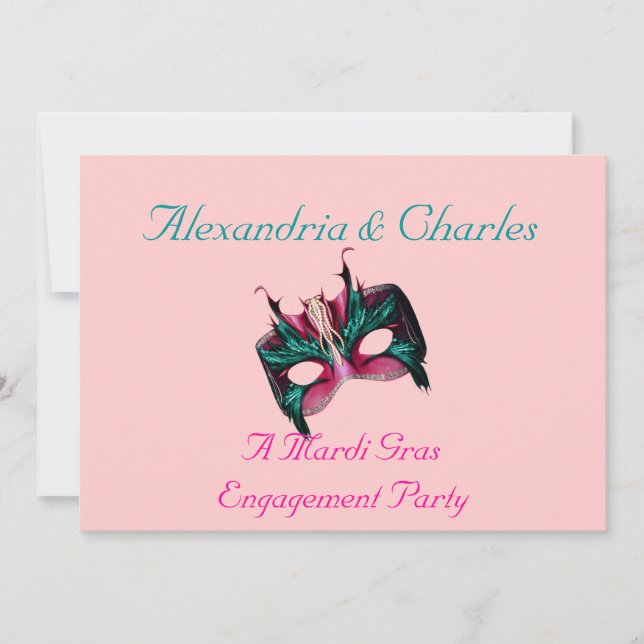"A Mardi Gras Engagement Party" - Türkis/Rosa Einladung (Vorderseite)