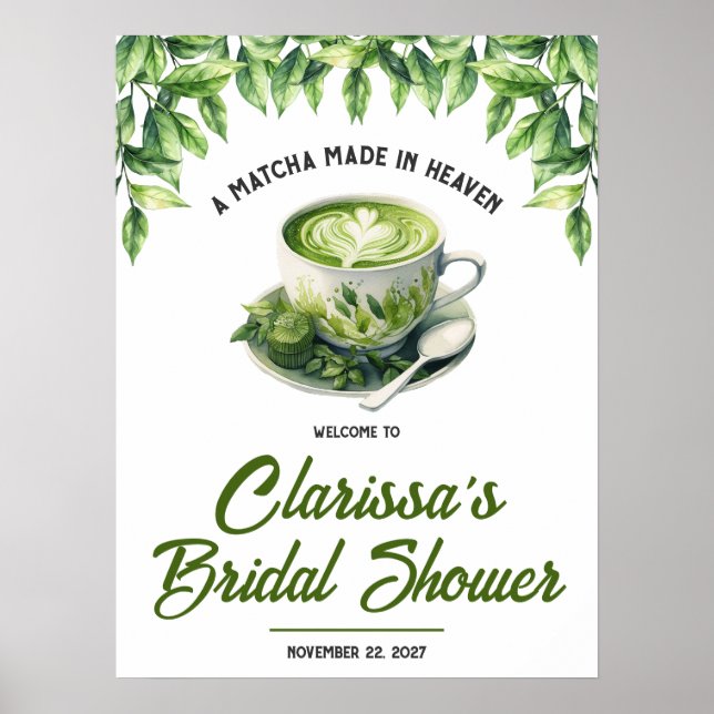 A Matcha Made in Heaven Bridal Shower Welcome Sign Poster (Vorne)