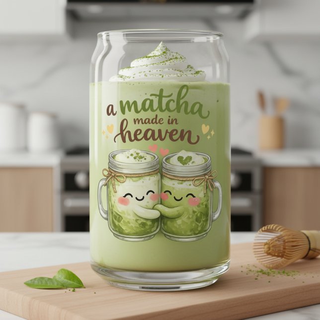A Matcha Made in Heaven Cute Funny Pun (A Matcha Made in Heaven Cute Funny Pun Can Glass
by Ricaso. A sweet iced tea kawaii design)