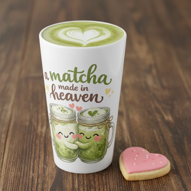 A Matcha Made in Heaven Cute Funny Pun Milchtasse (A Matcha Made in Heaven Cute Funny Pun Latte Mug
by Ricaso. Tall Latte mug ideal for your loved one)