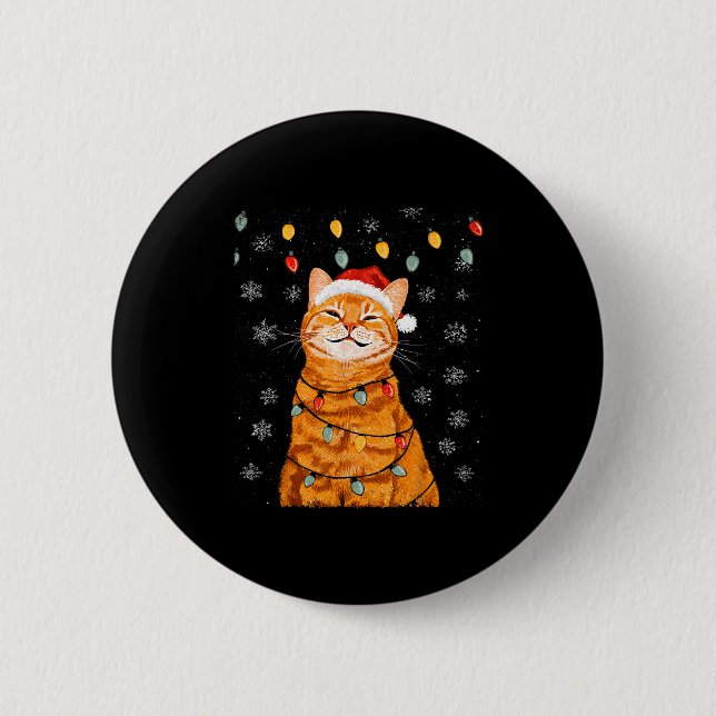 A Merry Christmas Lights Snowflake Ginger Cat Oran Button (Vorderseite)