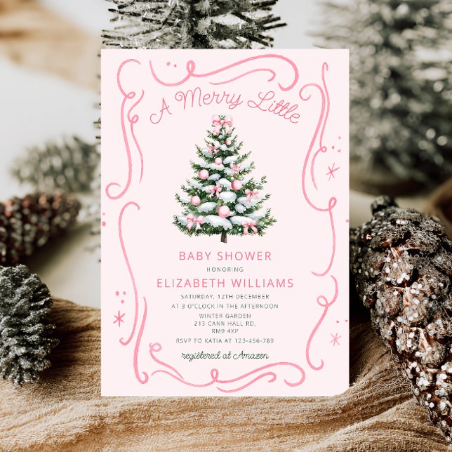 A Merry Little Pink Baby Shower Christmas  Einladung (Von Creator hochgeladen)