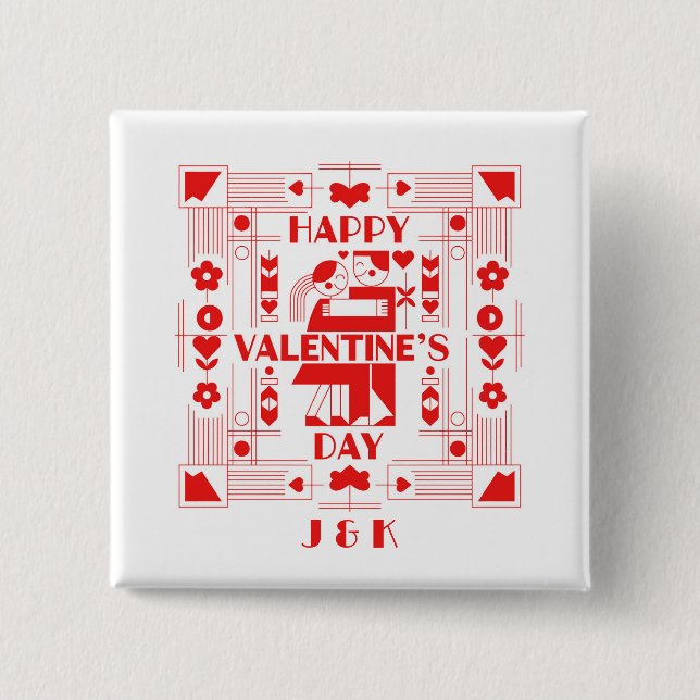 A modern Bauhaus personalized Valentine’s Day Button (Vorderseite)