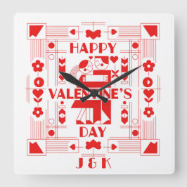 A modern Bauhaus personalized Valentine’s Day Quadratische Wanduhr