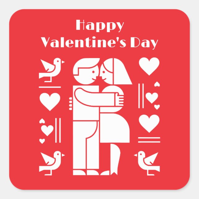 A modern Bauhaus-style Valentine’s Day Quadratischer Aufkleber (Vorderseite)