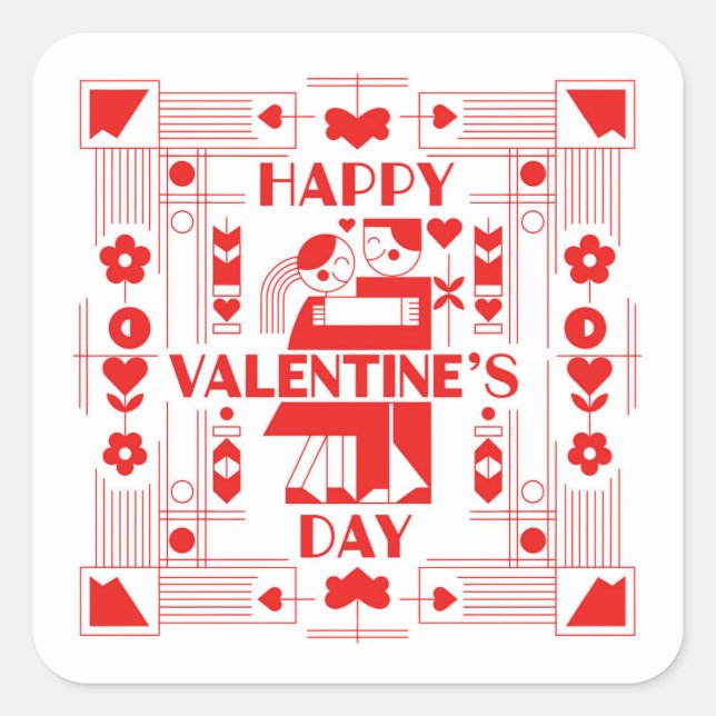 A modern Bauhaus-style Valentine’s Day Quadratischer Aufkleber (Vorderseite)