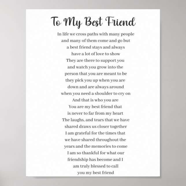 À mon meilleur poème d'ami Poem Poster (Devant)
