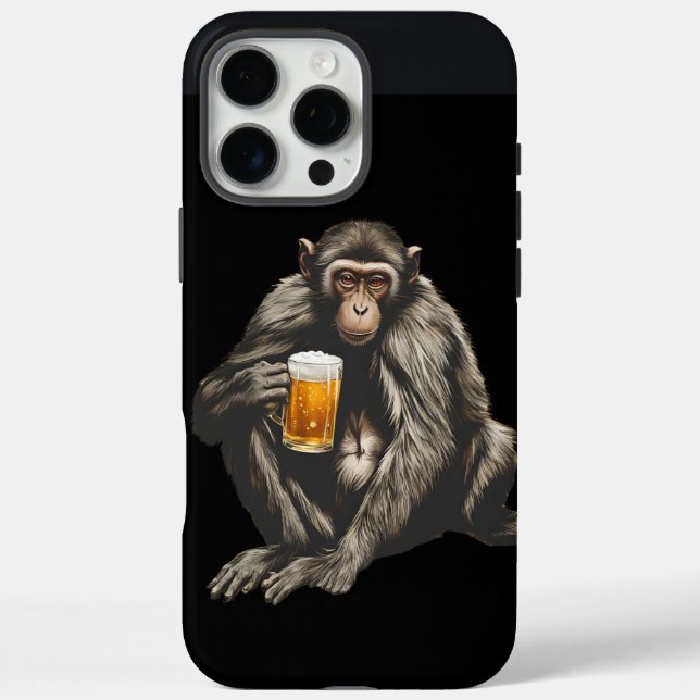 a monkey with a beer in its hand iPhone 16 pro max hülle (Rückseite)