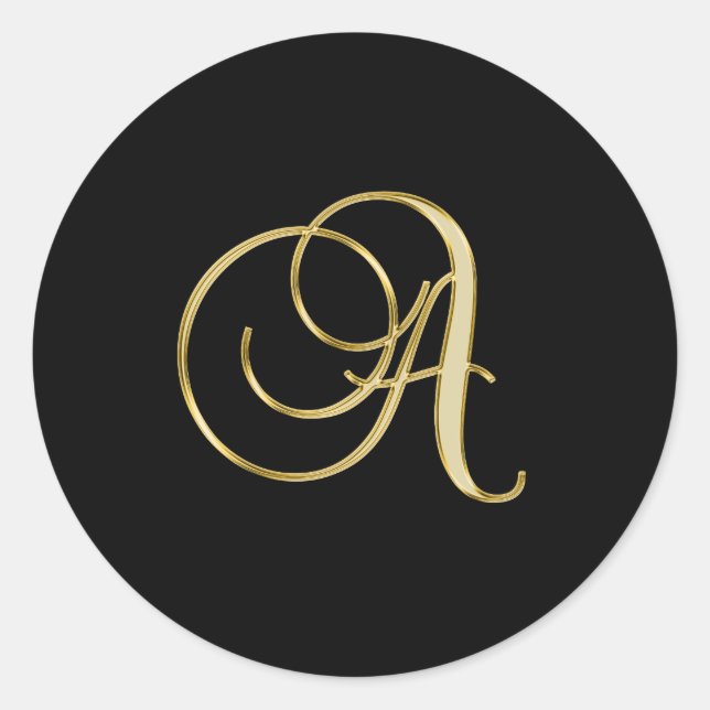 "A" Monogramm Initial in Gold auf schwarz. Runder Aufkleber (Vorderseite)