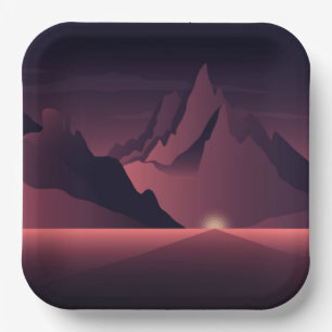 A mountain sunset illustration pappteller