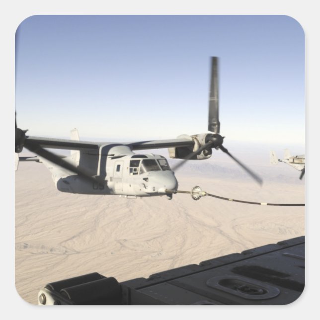 A MV-22 Osprey rebrennt Mittelflug Quadratischer Aufkleber (Vorderseite)
