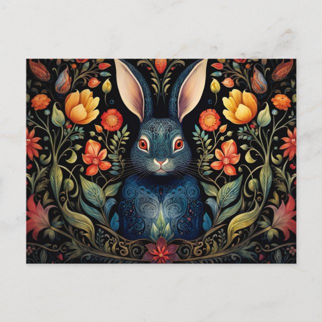 a mystical rabbit surrounded by flowers   postkarte (Vorderseite)