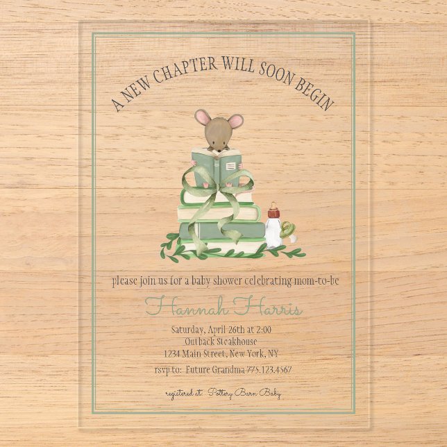 A New Chapter Acrylic Baby Shower Invitation Acryleinladungen (Vorderseite)