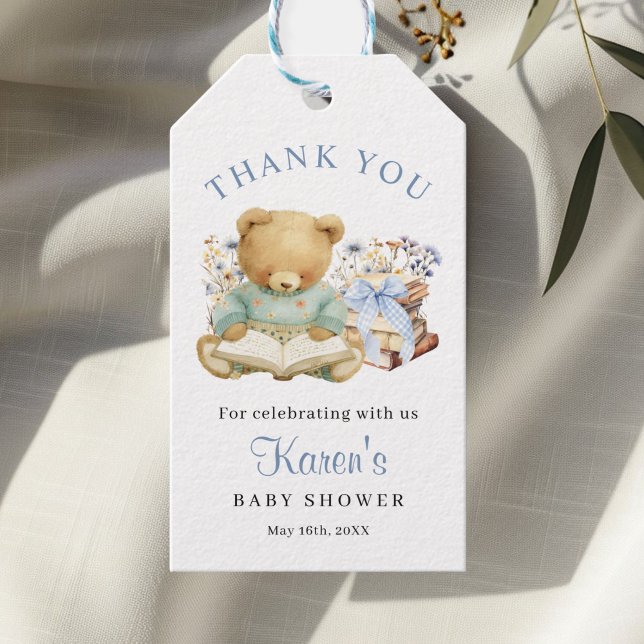 A New Chapter Begin Bear Baby Shower Thank you Geschenkanhänger (A new chapter will soon begin, Cute Bear and Books Baby Shower Thank you tag)