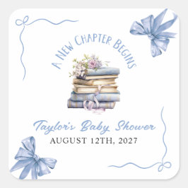 A New Chapter Begins Baby Shower Quadratischer Aufkleber