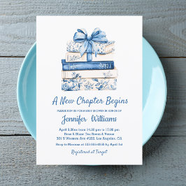 a new chapter begins blue bow books baby shower  einladung