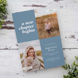 A New Chapter Begins Blue Graduation Invitation Einladung