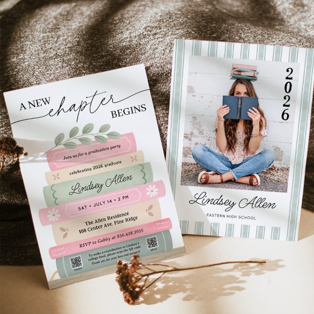 A New Chapter Begins Book Theme Graduation Party Einladung (Von Creator hochgeladen)