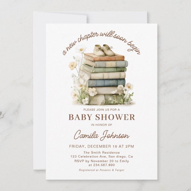 A New Chapter Begins Books Baby Shower Invitation (Devant)