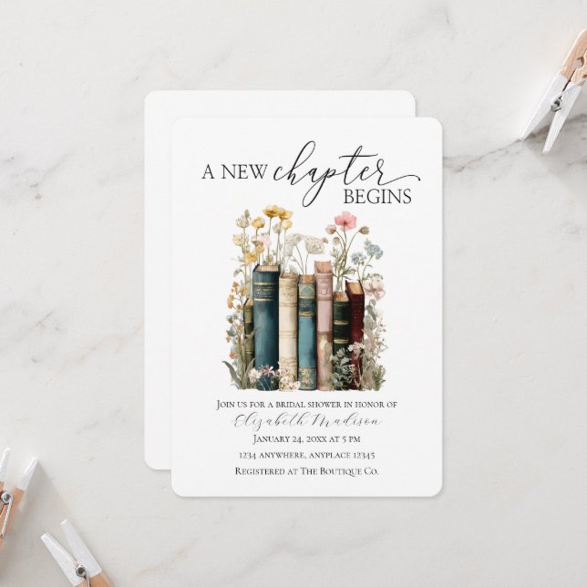 A New Chapter Begins Bridal Shower Invitation Einladung (Vorderseite/Rückseite Beispiel)