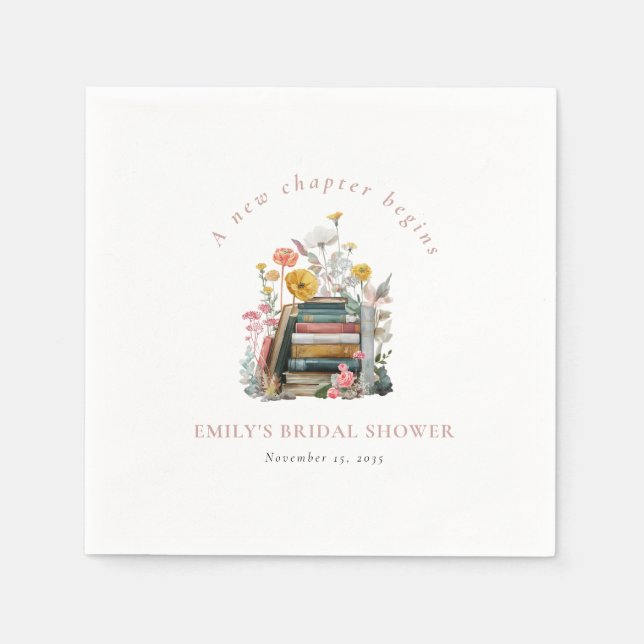 A New Chapter Begins Floral Books Bridal Shower Serviette (Vorderseite)