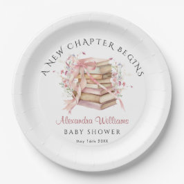 A New Chapter Begins Pink Bow Book Baby Shower Pappteller