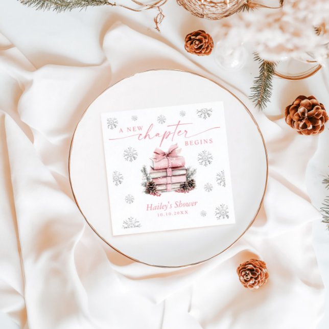 A New Chapter Begins, Pink Bow Winter Baby Shower Serviette (Von Creator hochgeladen)