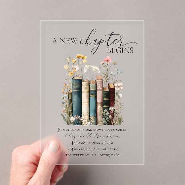 A New Chapter Bridal Shower Acrylic Invitation (In situ (ordinateur de poche))