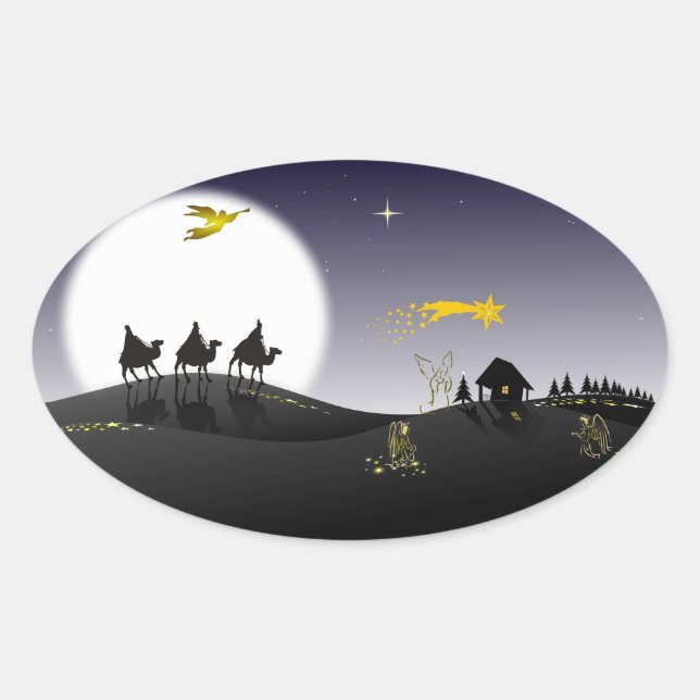 A Noite Santa e os Três Reis Magos Ovaler Aufkleber (Vorderseite)