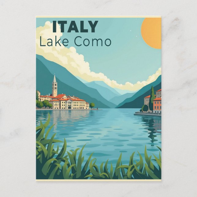 A Nostalgic Classic Travel Poster – Italy Lake Com Postkarte (Vorderseite)