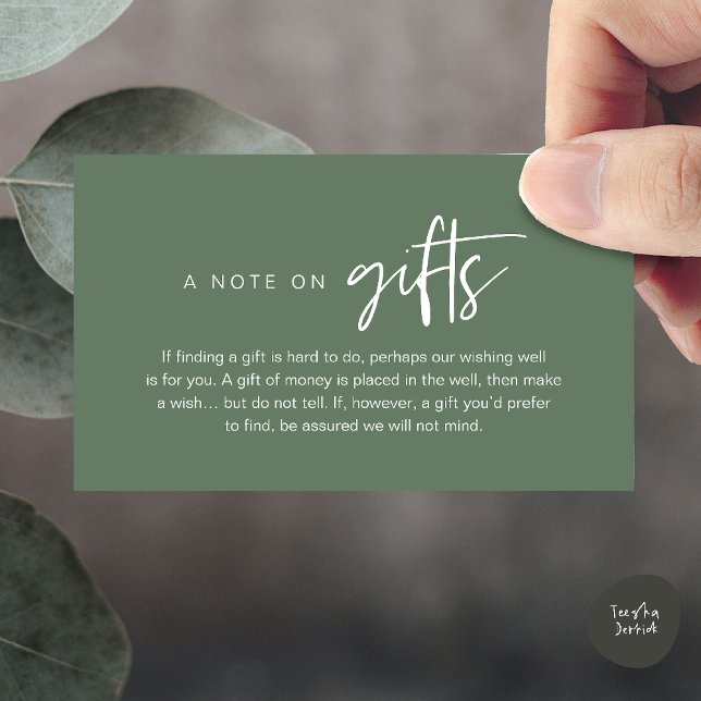 A note on gifts, Honeymoon Wish Fund Cash Begleitkarte (A note on gifts, Honeymoon Wish Fund Cash Enclosure Card in Sage Green)