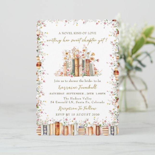 A Novel Kind of Love - Book Story Bridal Shower Einladung (Stehend Vorderseite)