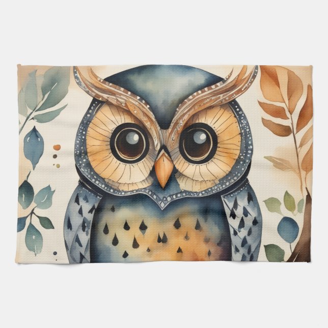 A owl that has a primitive touch Kitchen Towels Geschirrtuch (Horizontal)