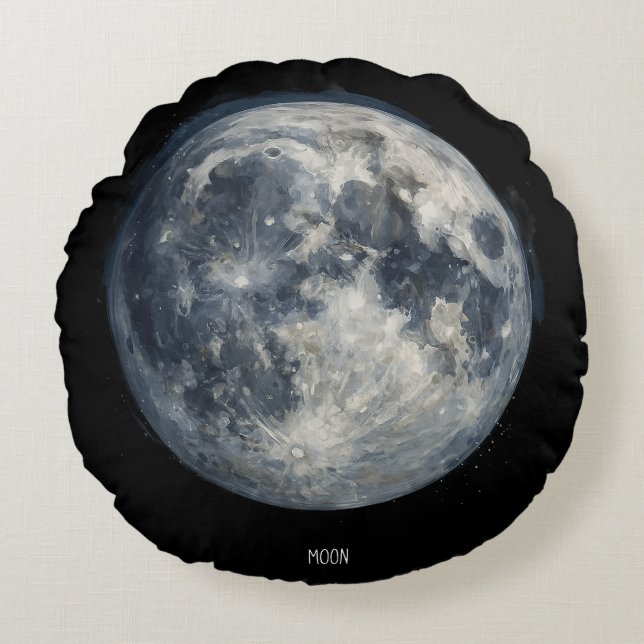A painting of the moon in a space rundes kissen (Vorderseite)