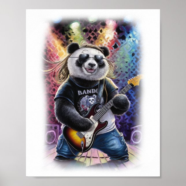 A Panda Guitarist having Fun on a White Poster (Vorne)