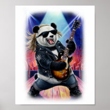 A Panda Rocker plays Hard Rock on Stage on a White