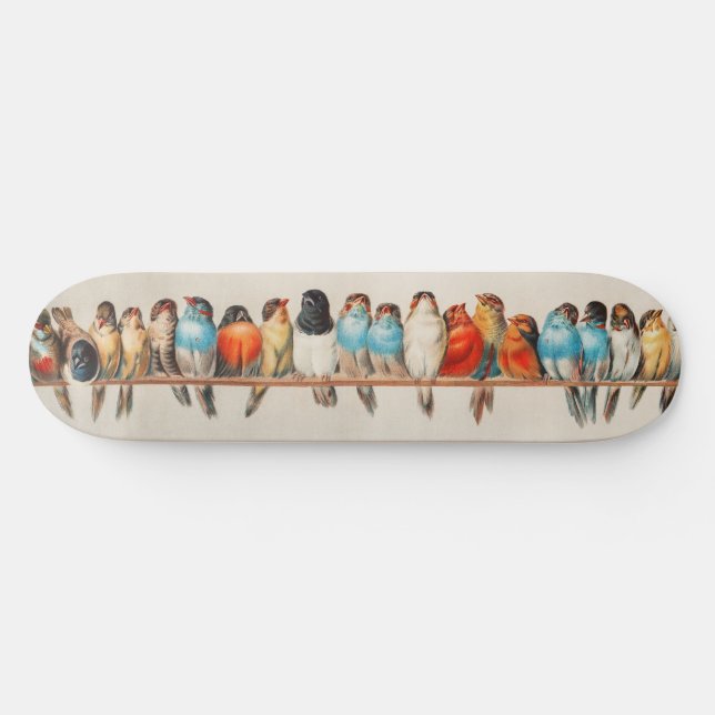 A Perch of Birds vintage illustration Skateboard (Horizontal)