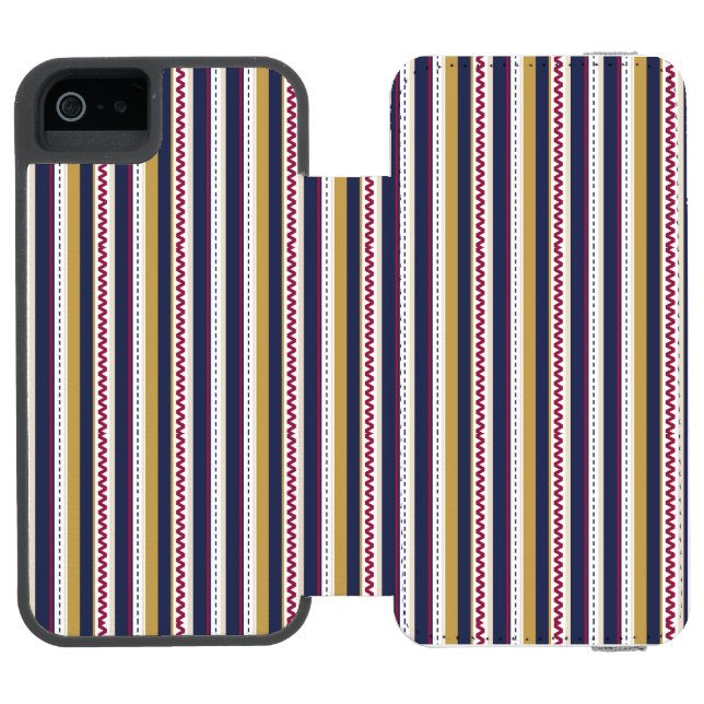 A phone case with vertical stripes in navy yellow incipio iPhone Geldbeutel-Hülle (Folio Geöffnet)