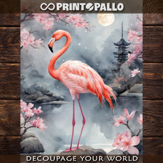A pink flamingo in a japanese lake - Decoupage  Geschenkpapier Set