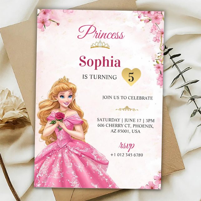A pink princess-themed birthday invitation  einladung (Von Creator hochgeladen)