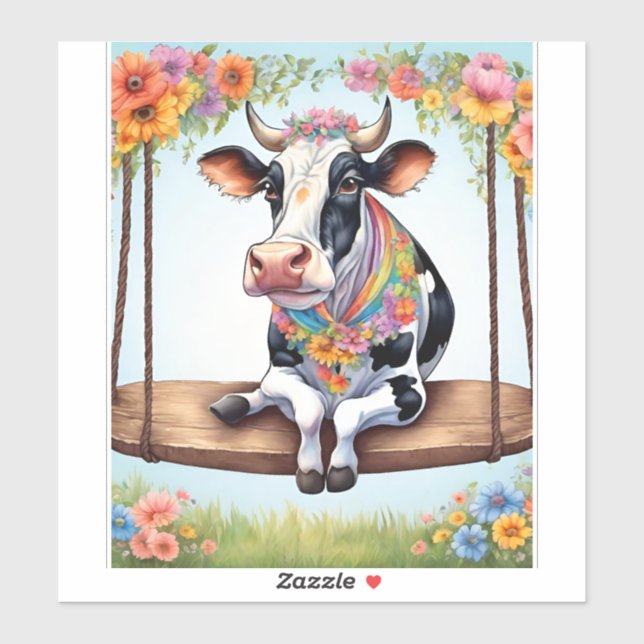 A PLAYFUL AND HAPPY COW AUFKLEBER (Blatt)