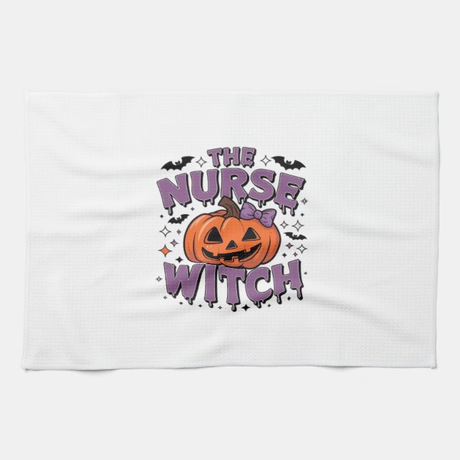 A playful design featuring a pumpkin witch with a  geschirrtuch (Horizontal)