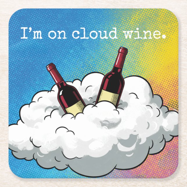 A playful pop-art coaster "On Cloud Wine" Rechteckiger Pappuntersetzer (Vorderseite)
