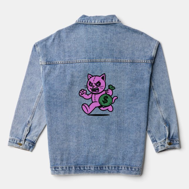 A POP CAT THIEF Hoodie Denim Jacket  Jeansjacke (Rückseite)