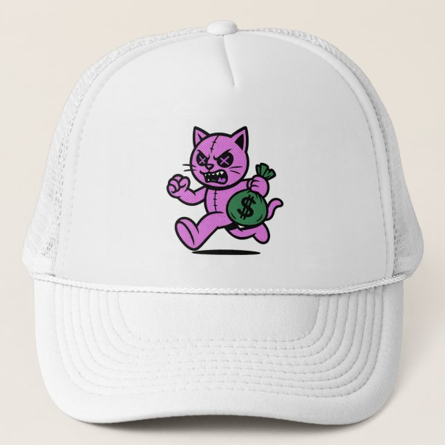 A POP CAT THIEF Hoodie Denim Jacket Trucker Hat Truckerkappe (Vorderseite)