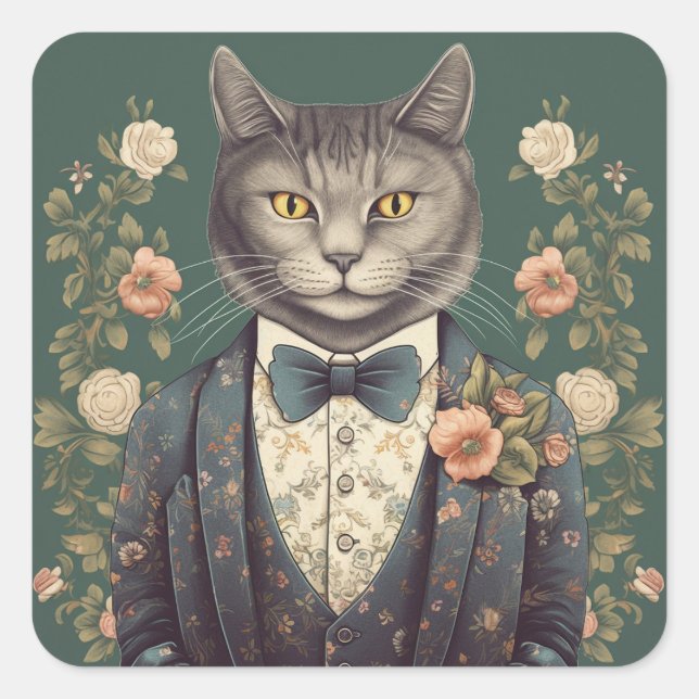 A Professional Business Cat in a Suit Funny Quadratischer Aufkleber (Vorderseite)
