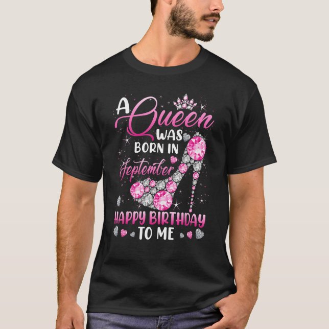 A Queen Was Born In September Diamond Pink High He T-Shirt (Vorderseite)