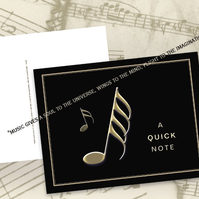 "A Quick Note" Gold Musiknote Black Postcard Postkarte (Von Creator hochgeladen)