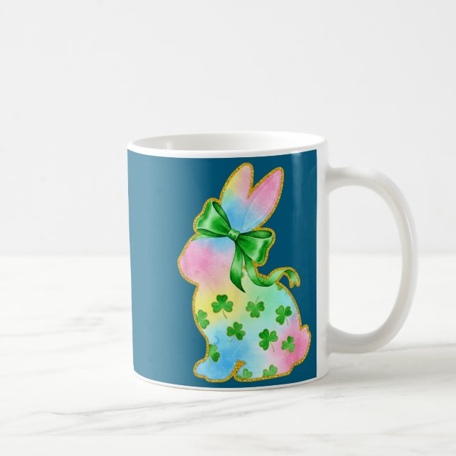 A Rainbow Rabbit With Green Bow And Shamrock St Pa Kaffeetasse (Rechts)