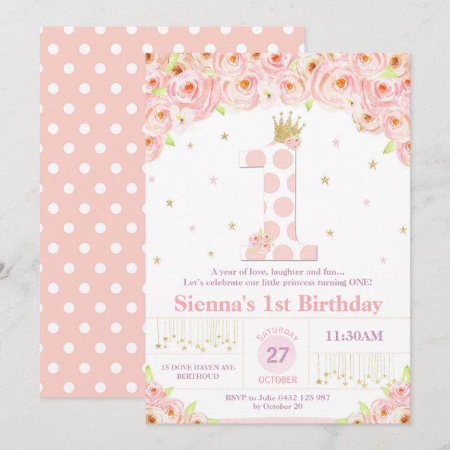 Ă?re princesse florale de corail Invitation Girl (Devant / Derrière)